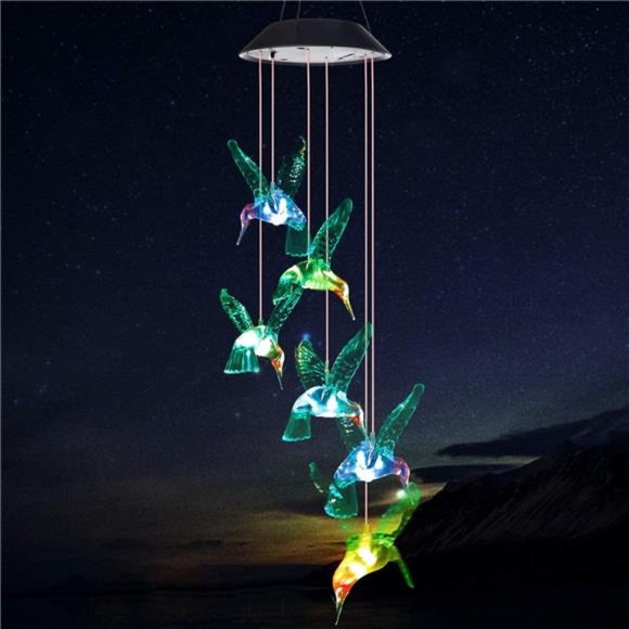 Solar Light Hummingbird Wind Chimes Outdoor Gifts LED Solar Lights Gift Idea - Picture 4 of 5